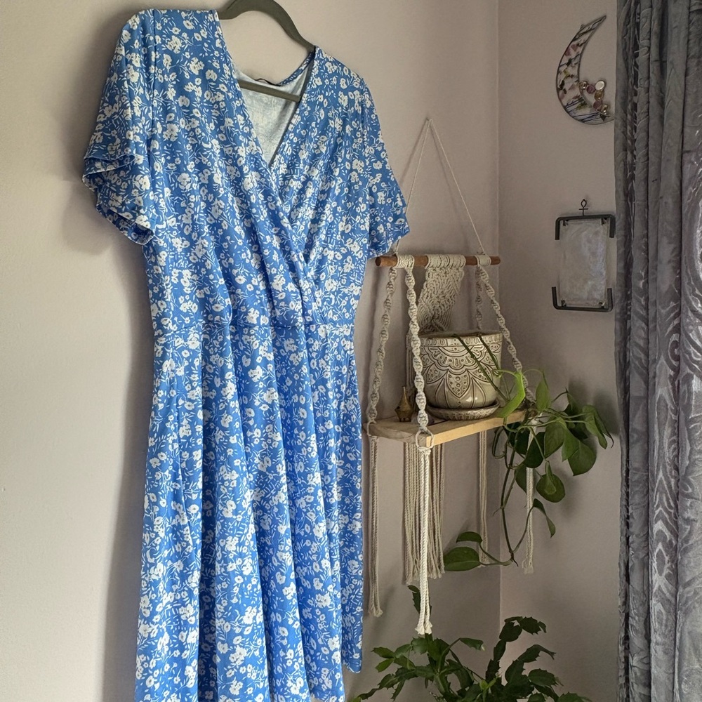 Floral Blue Wrap Dress